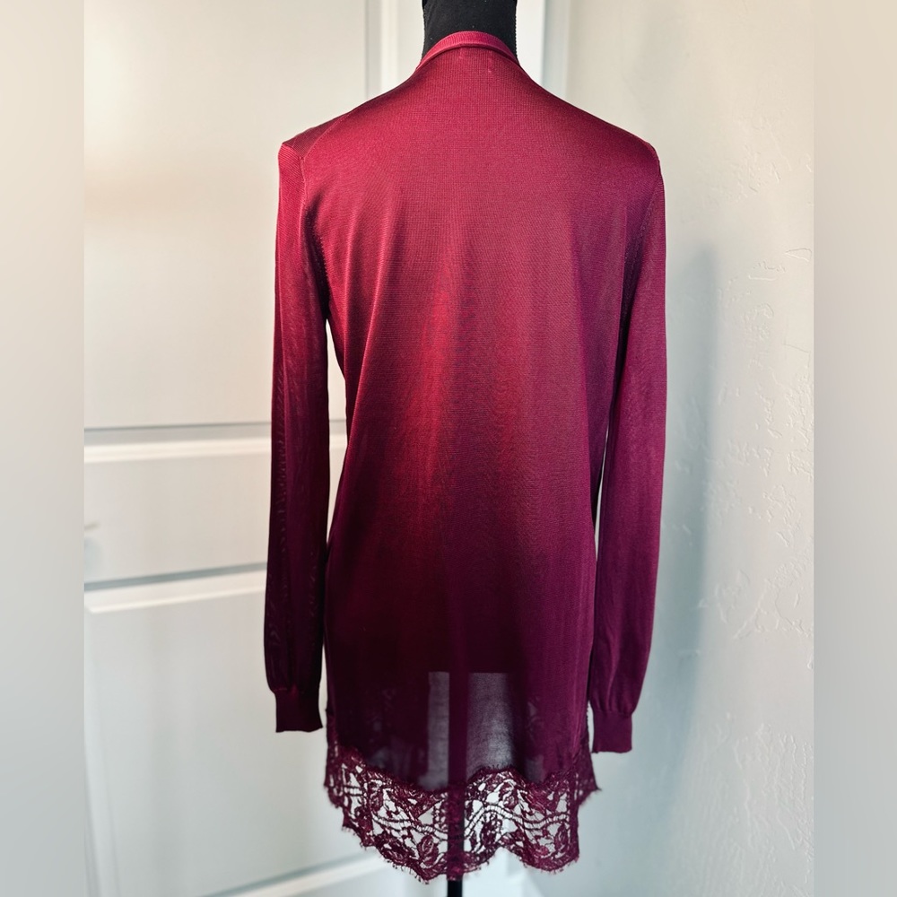 Emilio Pucci Cardigan Long Open Front Silk DesignerDeep Burgundy SIZE Small NEW! - Picture 3 of 16
